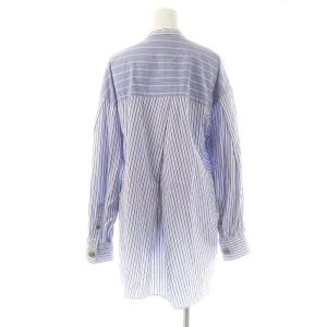 ENFOLD ASYMMETRY BLOUSE ブラウス シャツ チュニック丈 長袖 ストライプ 38 ブルー /ES