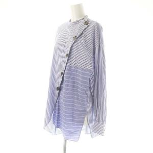 ENFOLD ASYMMETRY BLOUSE ブラウス シャツ チュニック丈 長袖 ストライプ 38 ブルー /ES