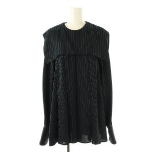 24SS STRIPE PLEATS PULLOVER ブラウス 長袖 ストライプ 38 ダークネイビー