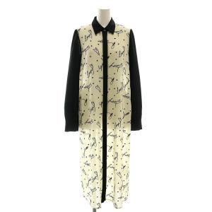 モチーフ刺繍シャツワンピース ミモレ ロング 長袖 38 アイボリー 黒 ブラック /AT OS