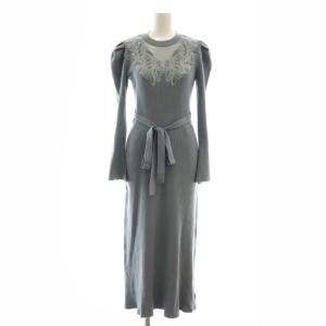 24AW リブ刺繍ニットワンピース マキシ ロング 2 青 ブルー /AT OS