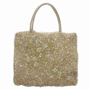 ANTEPRIMA ワイヤーバッグ トート 手提げ フラワーモチーフ スクエア ビジュー 茶 ブラウン /FF