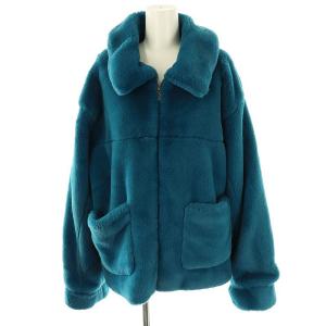 mos ステンカラー フェイクファーコート ショートコート L ブルー /DF OS