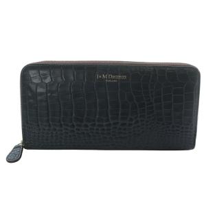 クロコ型押し ラウンドファスナー 長財布 ロゴ 黒 ブラック /SR55