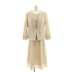 セットアップ ノーカラージャケット ワンピース 半袖 ロング 36 ベージュ /NR OS