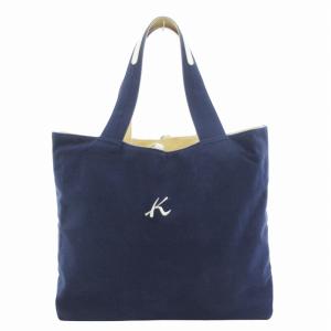 リバーシブル トートバッグ ロゴ 刺繍 プリント キャンバス ナイロン 紺 ネイビー ベージュ /HO