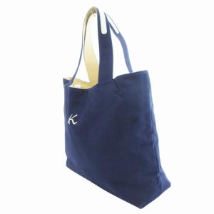 Kitamura リバーシブル トートバッグ ロゴ 刺繍 プリント キャンバス ナイロン 紺 ネイビー ベージュ /HO