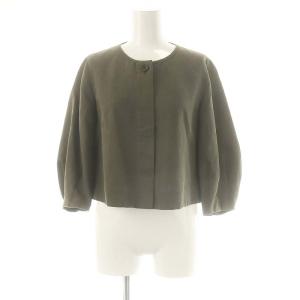 コットン リネン ノーカラージャケット クロップド 36 ダークカーキ /ES OS