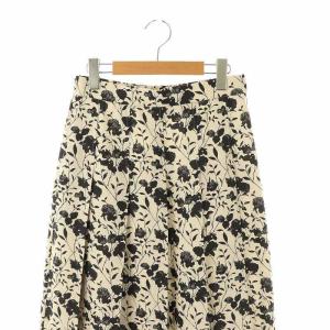 自由区 25SS リネンライクフラワープリント スカート プリーツ ロング 38 ベージュ ブラック /DF OS