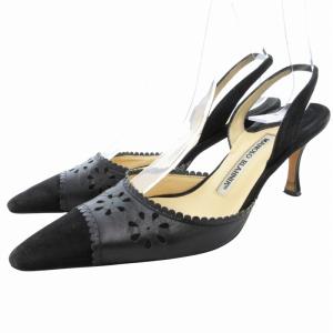 カットワークバックストラップパンプス ミュール スエード 36 黒 ブラック /GV