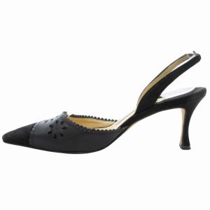 MANOLO BLAHNIK カットワークバックストラップパンプス ミュール スエード 36 黒 ブラック /GV