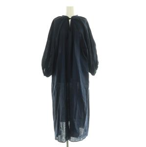 ボリュームスリーブリネンワンピース ロング 長袖 ネイビー /MY OS