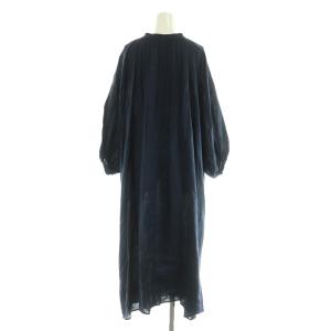 SLOBE IENA ボリュームスリーブリネンワンピース ロング 長袖 ネイビー /MY OS