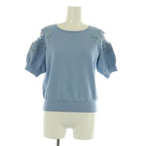 チュールエンブロイダリー ショートスリーブニット カットソー 五分袖 2 ブルー /MY OS