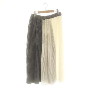 バイカラー プリーツスカート ロング M グレー ホワイト /DF OS
