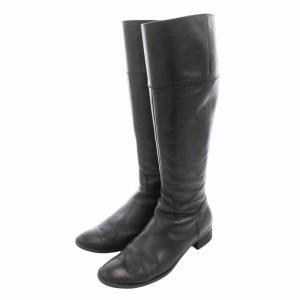 ロングブーツ シューズ サイドジップ レザー 24.5cm 黒 ブラック /HO