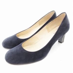 パンプス ラウンドトゥ ハイヒール スエード 24.5cm 紺 ネイビー /UD