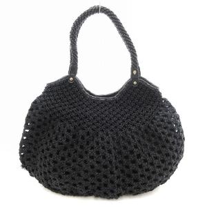 ハンドバッグ ラフィア レザートリム 黒 ブラック /UO