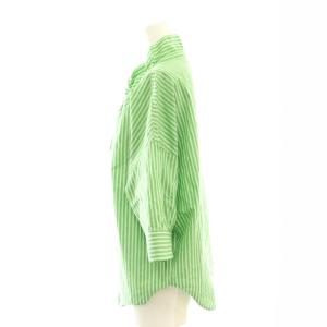 MACPHEE コットンブロードストライプ ギャザーカラーブラウス 七分袖 36 緑 グリーン 白 ホワイト /AT OS