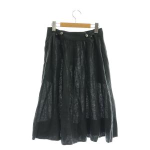 MARGARET HOWELL リネン スカート ギャザー ミモレ ロング 2 黒 ブラック /AT OS