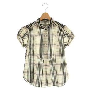 コットン 総柄ブラウス 半袖 チェック 1 白 ホワイト /AT OS