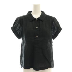 リネン ブラウス 半袖 1 黒 ブラック /AT OS