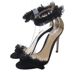 フリンジストラップ ヒールサンダル 36.5 黒 ブラック /SR26