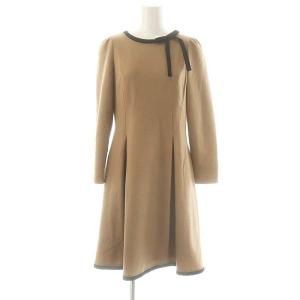 リボン ウール ワンピース 膝丈 長袖 36 ベージュ /HK OS