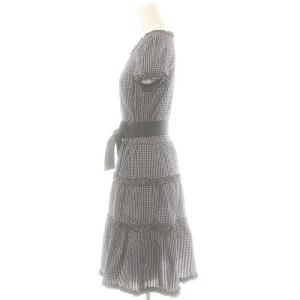 M'S GRACY ギンガムチェック ティアード ワンピース 半袖 38 グレー ブラック /ES OS