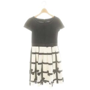 リボンチェック ワンピース 36 黒 白 /MI OS