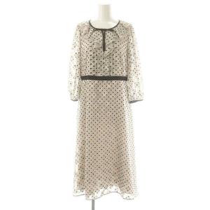 近年モデル ダブルドットプリント ワンピース フリル 40 グレージュ 黒 /MI OS