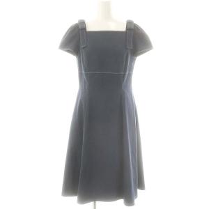 ショルダーリボン デニムワンピース 半袖 リネン混 36 ネイビー /ES OS