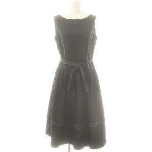 23SS デニム素材タックワンピース ウエストリボン付き 38 黒 /MI OS