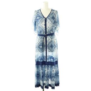 バンダナバイカラー ワンピース 総柄 ベルト付き 36 青 白 /MI OS