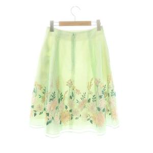 TOCCA フラワー刺繍 チュールスカートフレア ひざ丈 0 ライトグリーン /DF OS