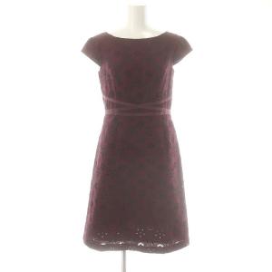 フラワー刺繍 ワンピース ひざ丈 0 ボルドー /DF OS