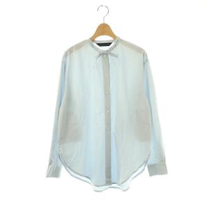リボンノーカラータイプライターシャツ 水色 /MI OS