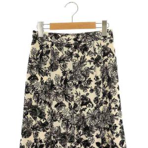 GRACE CONTINENTAL フラワーフロッキープリントスカート フレア マキシ ロング 36 グレー 黒 ブラック 0123421162