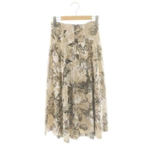 リネンポリフラワーフレアスカート ロング 34 ベージュ チャコール 白 /ES OS