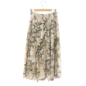 ANAYI リネンポリフラワーフレアスカート ロング 34 ベージュ チャコール 白 /ES OS