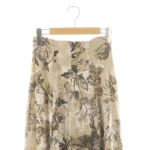 ANAYI リネンポリフラワーフレアスカート ロング 34 ベージュ チャコール 白 /ES OS