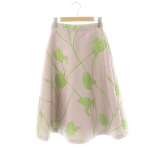 チューリップジャガード フレアスカート シルク混 34 スモークピンク グリーン /ES OS