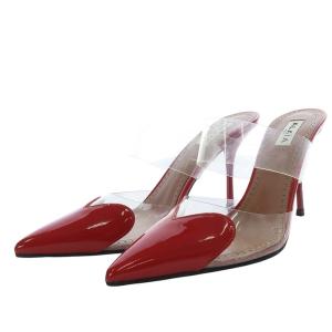 ミュール ピンヒール ハートカット クリア 39 レッド