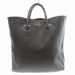 ハンドバッグ シュリンクレザー シボ革 ロゴ 茶 ブラウン /JS