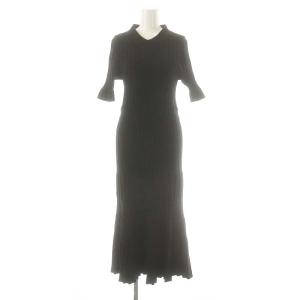 Endy ROBE アガットポロ襟ニットワンピース 五分袖 ロング 2 S 黒 ブラック /SY OS