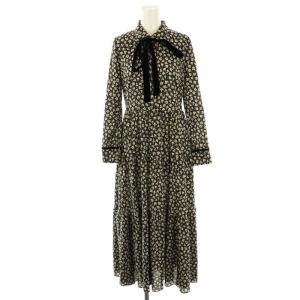 花柄 ワンピース マキシ ロング 長袖 2 黒 ブラック /AT OS