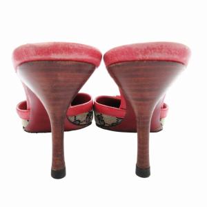 GUCCI GGキャンバス ミュール ヒールサンダル ポインテッドトゥ 34.5 ベージュ 赤 レッド /GV