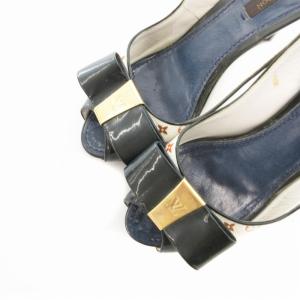 LOUIS VUITTON モノグラム スリングバックサンダル ミュール ハイヒール エナメル 35 22.5cm 白 ホワイト カーキ