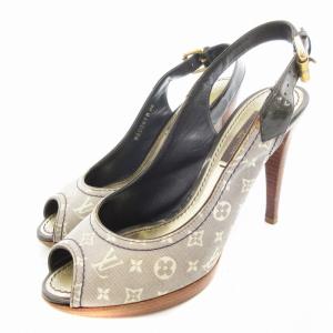 モノグラム・イディール サンダル ストラップ アーモンドトゥ ハイヒール 35 23cm グレー 茶 ブラウン