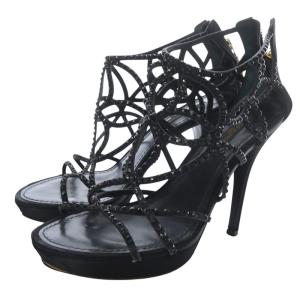 ラインストーン サンダル ピンヒール スエード 36 黒 ブラック /SR48